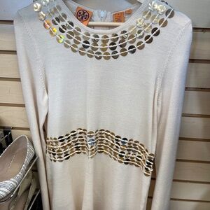 Tory Burch White and Gold Top
